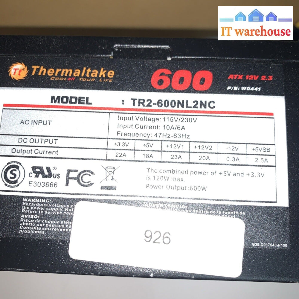 THERMALTAKE TR2-600NL2NC TR-600 600W ATX POWER SUPPLY