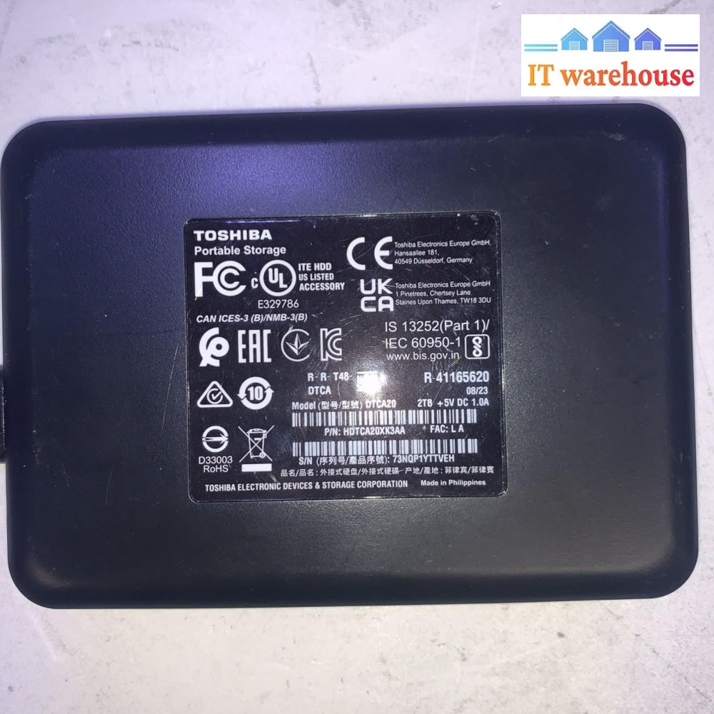 Toshiba  2TB USB 3.0 External Portable Hard Drive  with Cable (1000 Days remain)