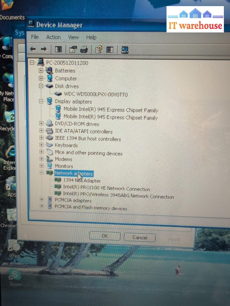 Toshiba A100-0FH 15" Laptop T2050 CPU/1GB RAM/500GB HDD /WIN XP (NO BATTERY) -