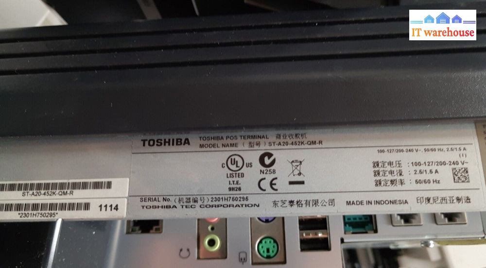 * Toshiba A20 ST-A20-452K-QM-R POS TOUCHSCREEN   W/ CELERON 1.86 GHz/2GB/250G