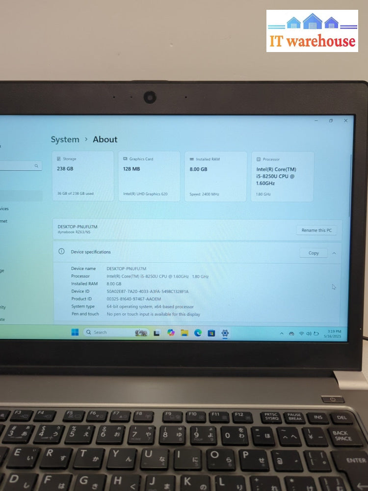 Toshiba Dynabook RZ63 13.3'' Laptop i5-8250U/8GB RAM/ 256GB SSD/Win 11 (*READ) -