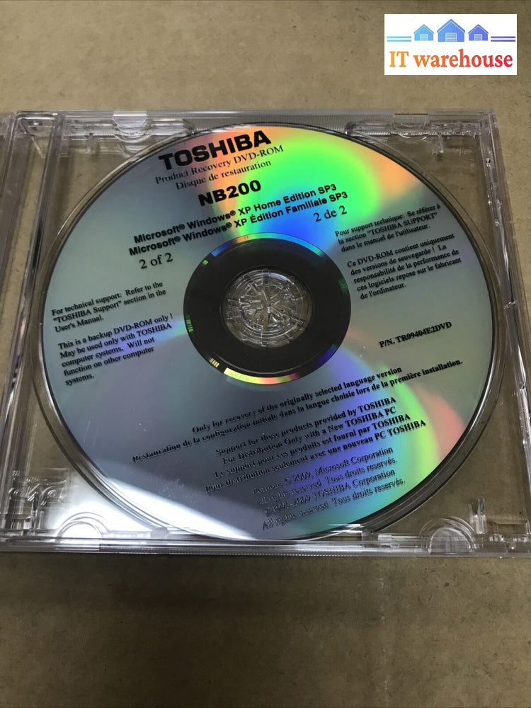 Toshiba Nb200 Windows Xp Home Sp3 Reinstallation Recovery Dvd Tr09404E (No Key!)