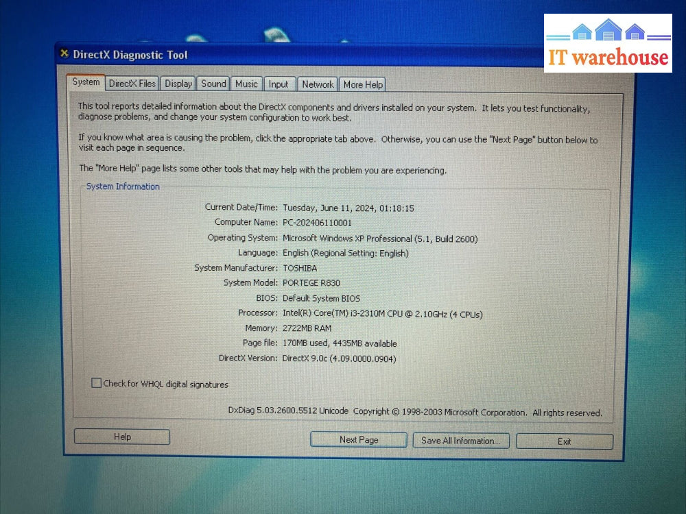 Toshiba Portege R830 13.3" Laptop Intel i3-2310M CPU/ 3GB RAM / 250GB HDD / XP ~