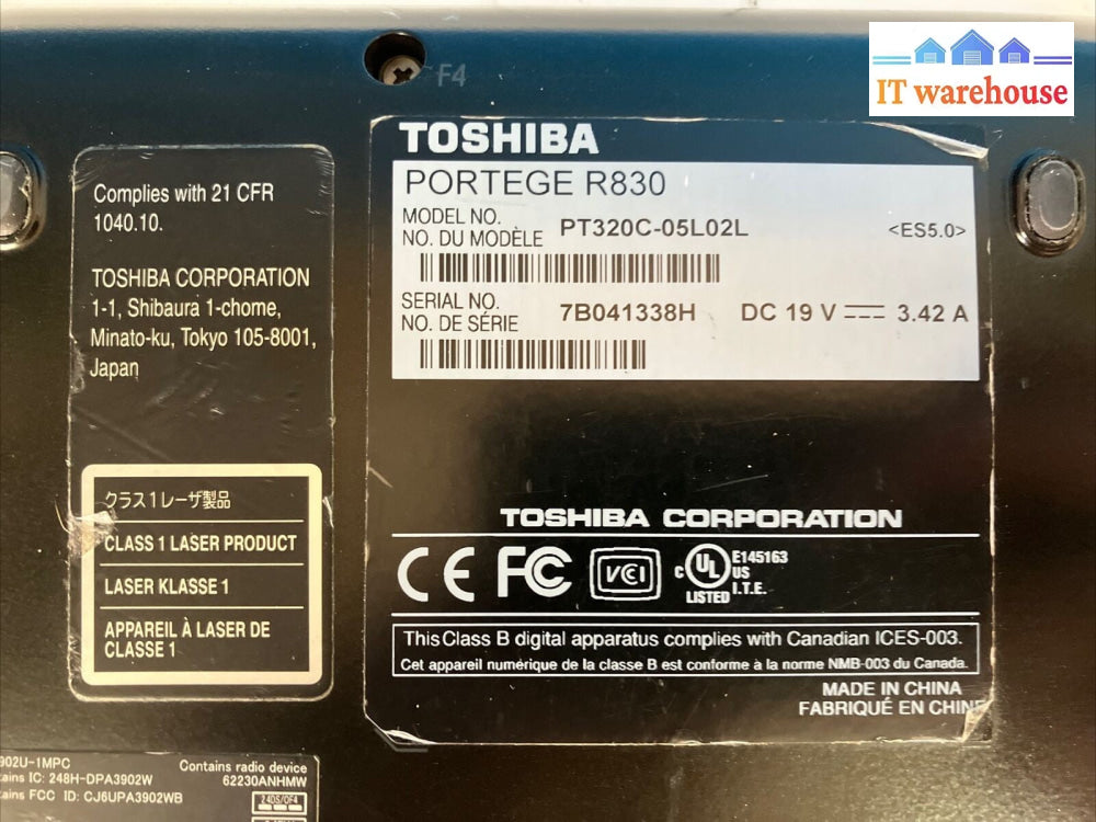 Toshiba Portege R830 13.3" Laptop Intel i3-2310M CPU/ 3GB RAM / 250GB HDD / XP ~