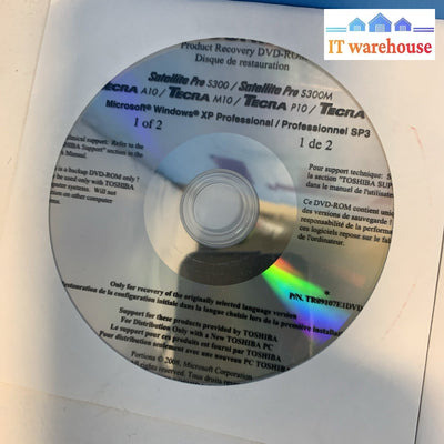 Toshiba S300/S300M Tecra A10 M10 P10 Operating System Windows XP SP3 Recovery CD