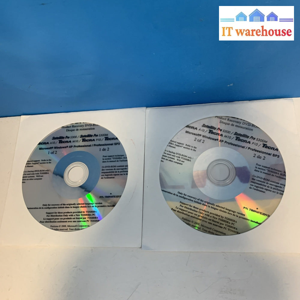 Toshiba S300/S300M Tecra A10 M10 P10 Operating System Windows XP SP3 Recovery CD