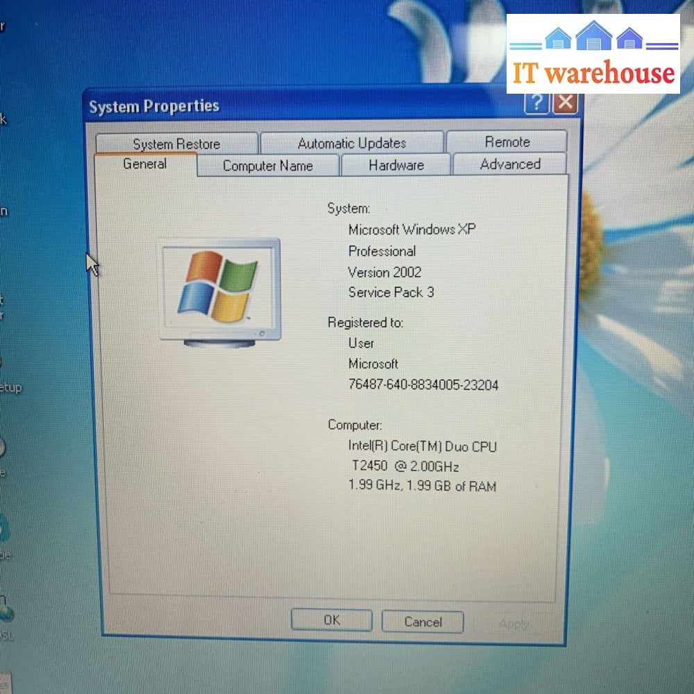 Toshiba Satellite A200-AH7 DUO Core 2.0GHZ 2GB 160GB Windows XP SP3