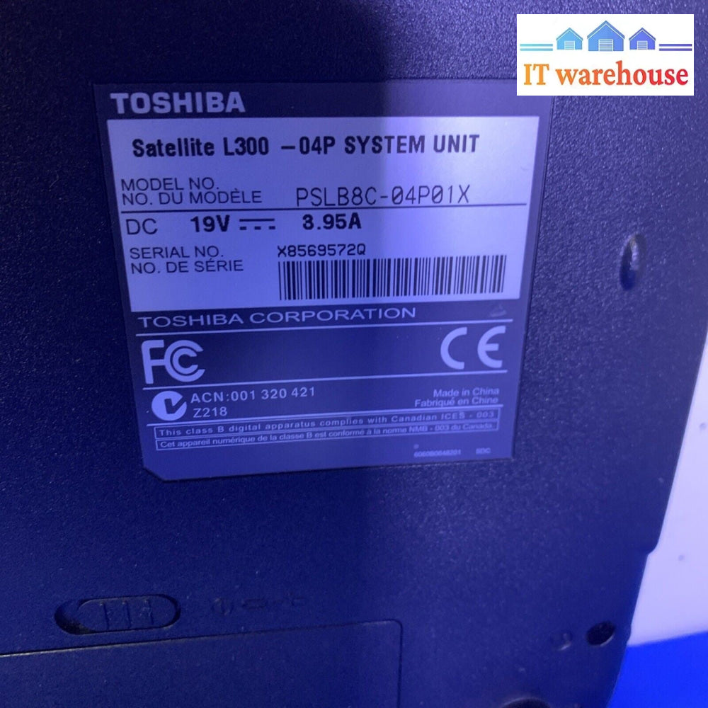 Toshiba Satellite L300D-04P 15.4” T5800 2GB RAM 160GB HDD Windows XP SP3