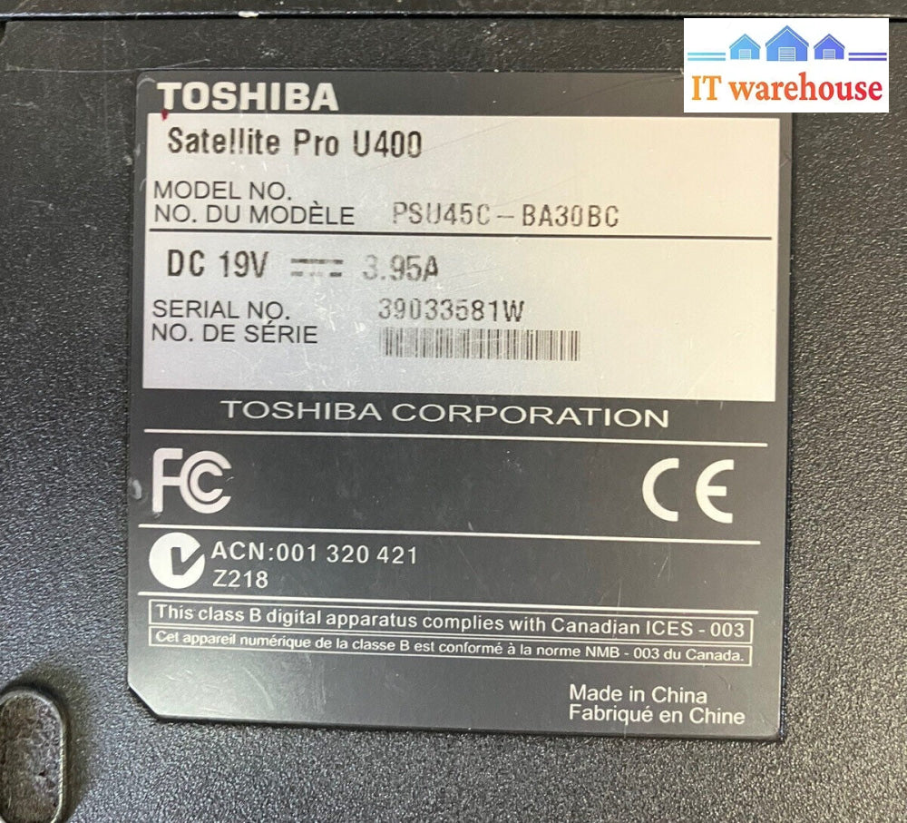 ~ Toshiba Satellite Pro U400 13.3" Laptop C2D T5870 2GHz, 3GB RAM, 300GB, XP SP3