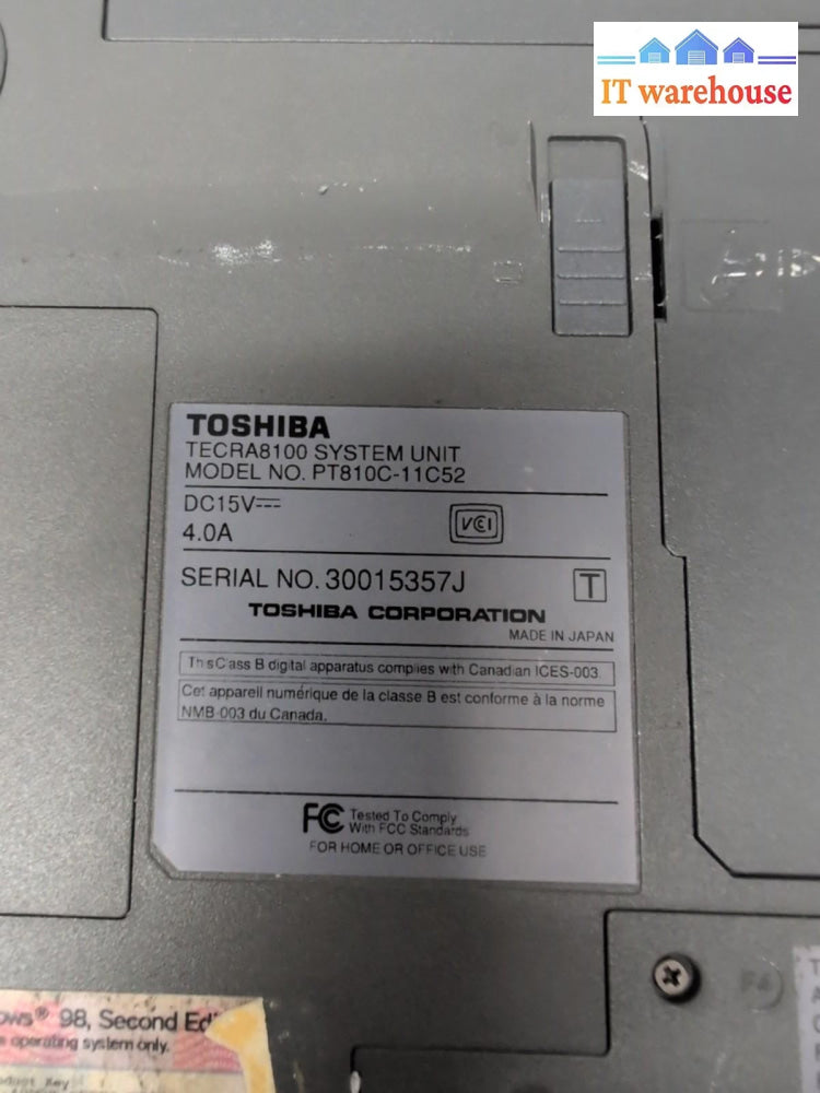 Toshiba Tecra 8100 14.1" Laptop Pentium III 846MHz CPU /256MB RAM/40GB HDD/XP -