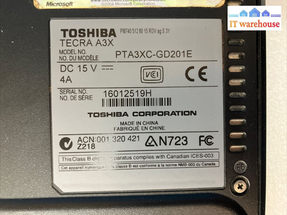 ~ Toshiba TECRA A3X 14" Laptop LCD/Motherboard For Parts (Read)