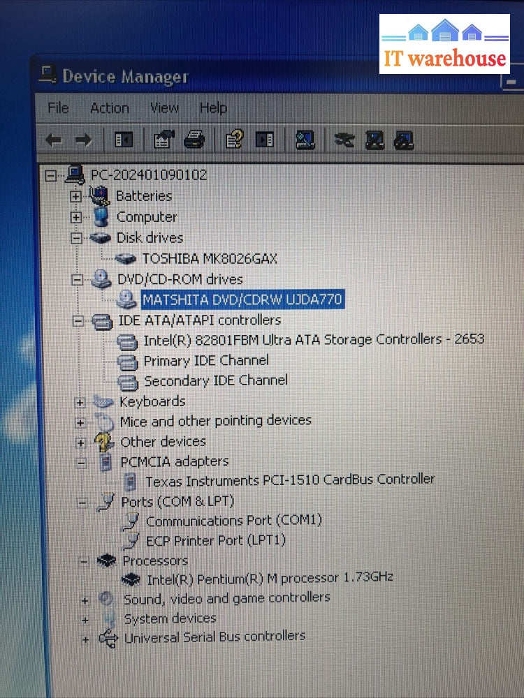 ~ Toshiba TECRA A3X 15" Laptop Pentium M 1.73GHz CPU /512MB RAM /80GB HDD Win XP