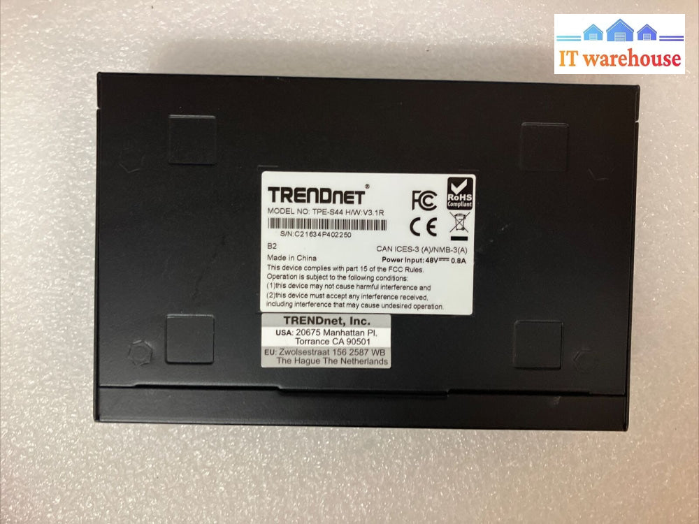 Trendnet Tpe-S44 8-Port Fast Poe Ethernet Switch ~