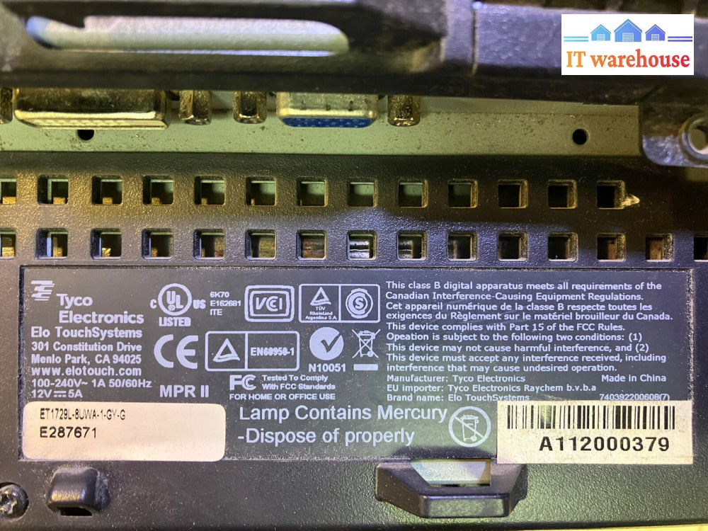 ~ Tyco Electronics Elo TouchSystems 1729L 17" Touchscreen Monitor VGA DVI USB
