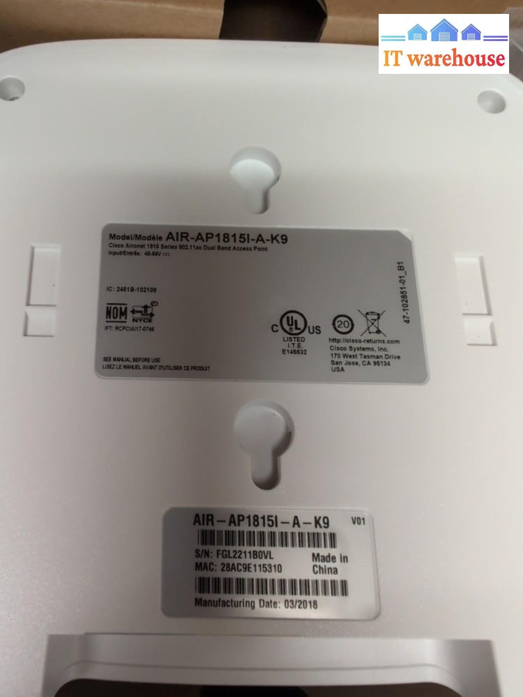 Unused Cisco Aironet 1815 Series AIR-AP1815I-A-K9 Dual-Band Access Point -