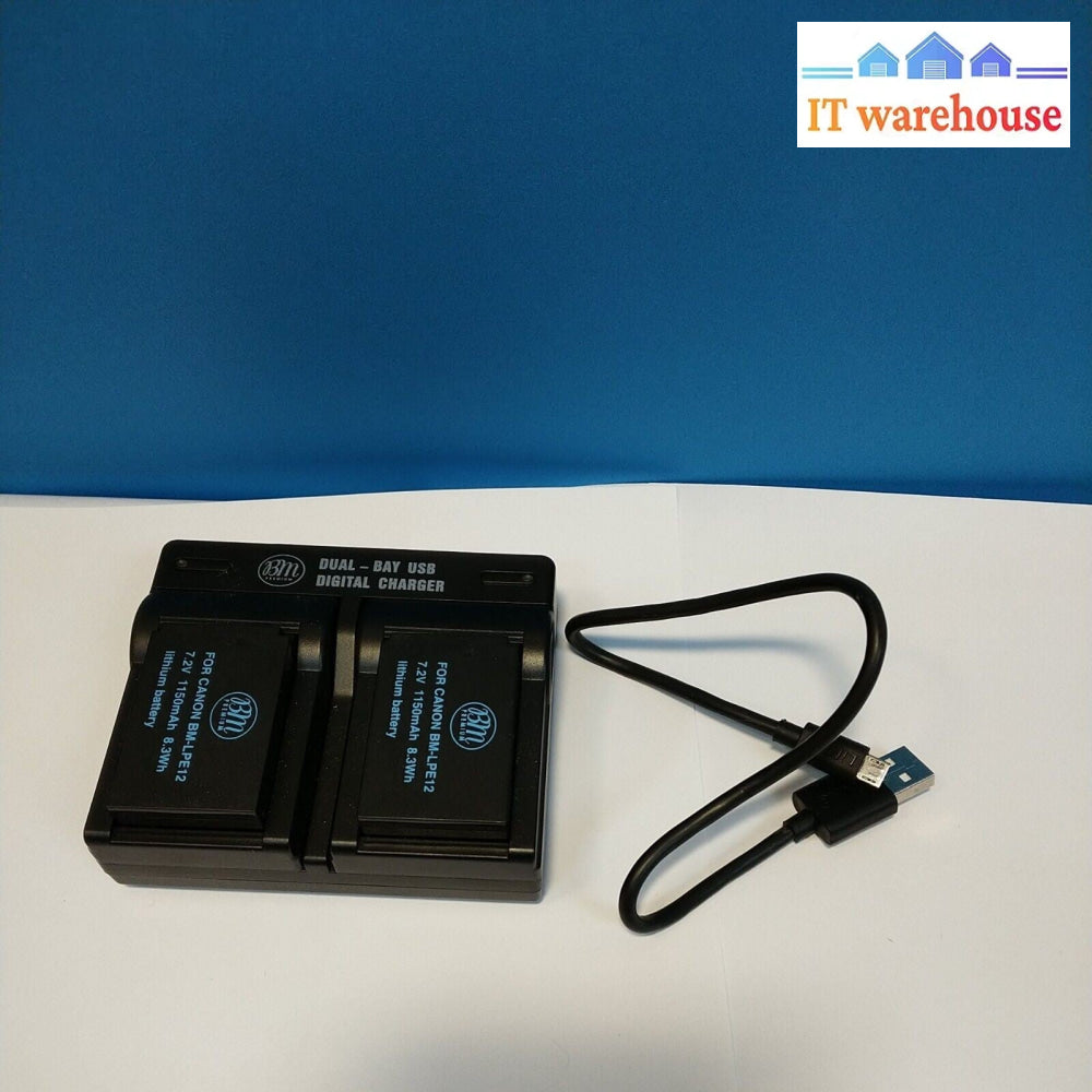 USB Dual LP-E12 LPE12 Battery Charger and 2x BM-LPE12 battery For Canon