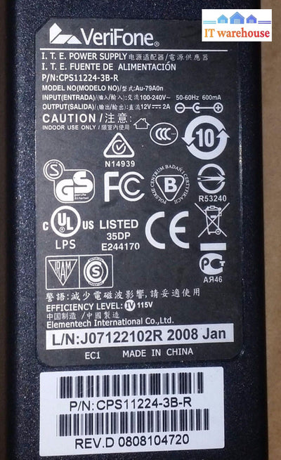 VerFone Au-79An AC Power Adapter 12V 2A -  P/N CPS11224-3B-R