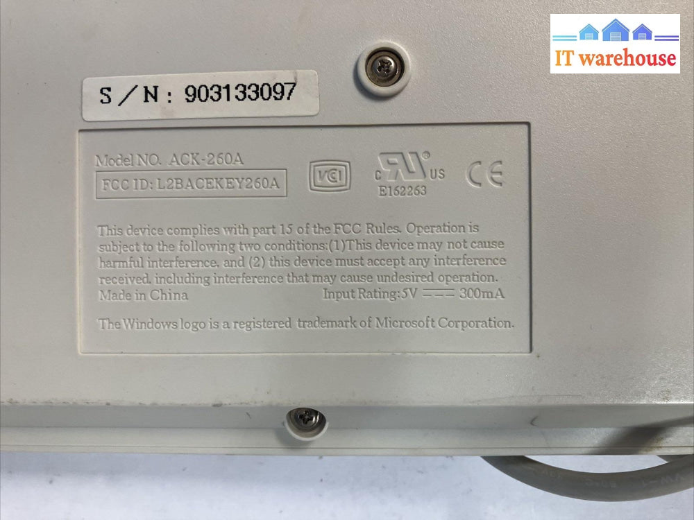 Vintage 90S Wintek 5-Pin Din Connector At Keyboard 107 Keys Model: Ack-260A ~