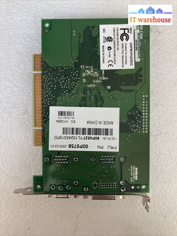 Vintage Matrox Ibm Fru: 00P5758 Pci Graphics Accelerator P/N 80P4527 H13284 ~