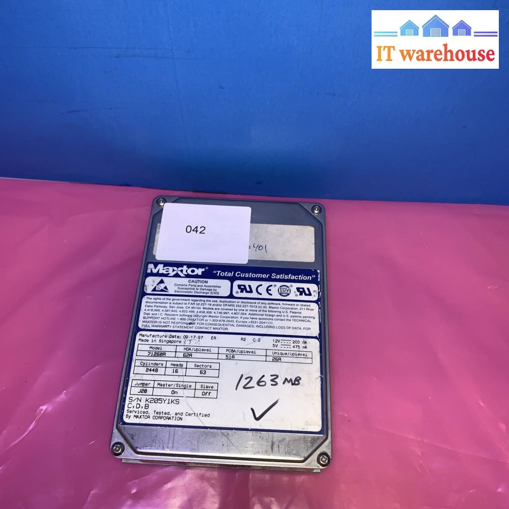 Vintage Maxtor 71260A 1Gb 4500Rpm 64Kb Cache 3.5’ Ide Hard Disk Drive Hdd