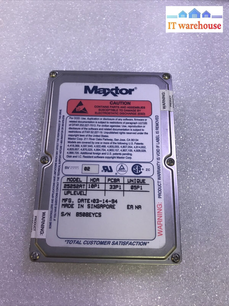 Vintage ~ Maxtor Hard Drive 250Mb Ide 2.5’ 12Mm 25252At