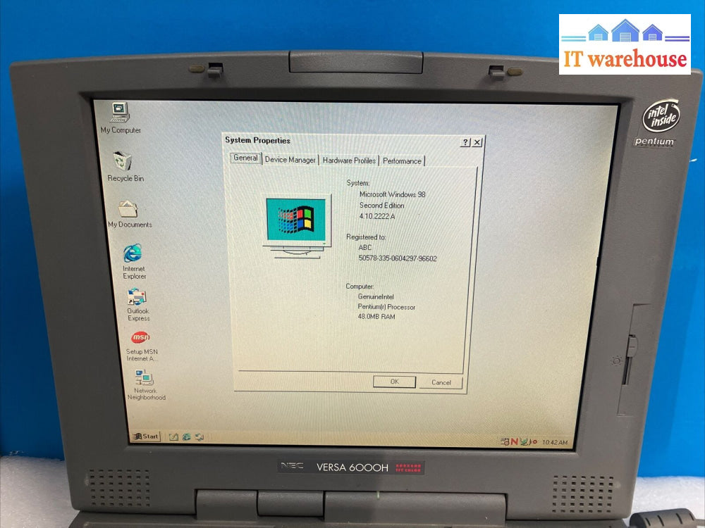~Vintage Nec Versa Pc-6200-81703 11.5’ Laptop Pentium Cpu 48Mb Ram 1Gb Windows98