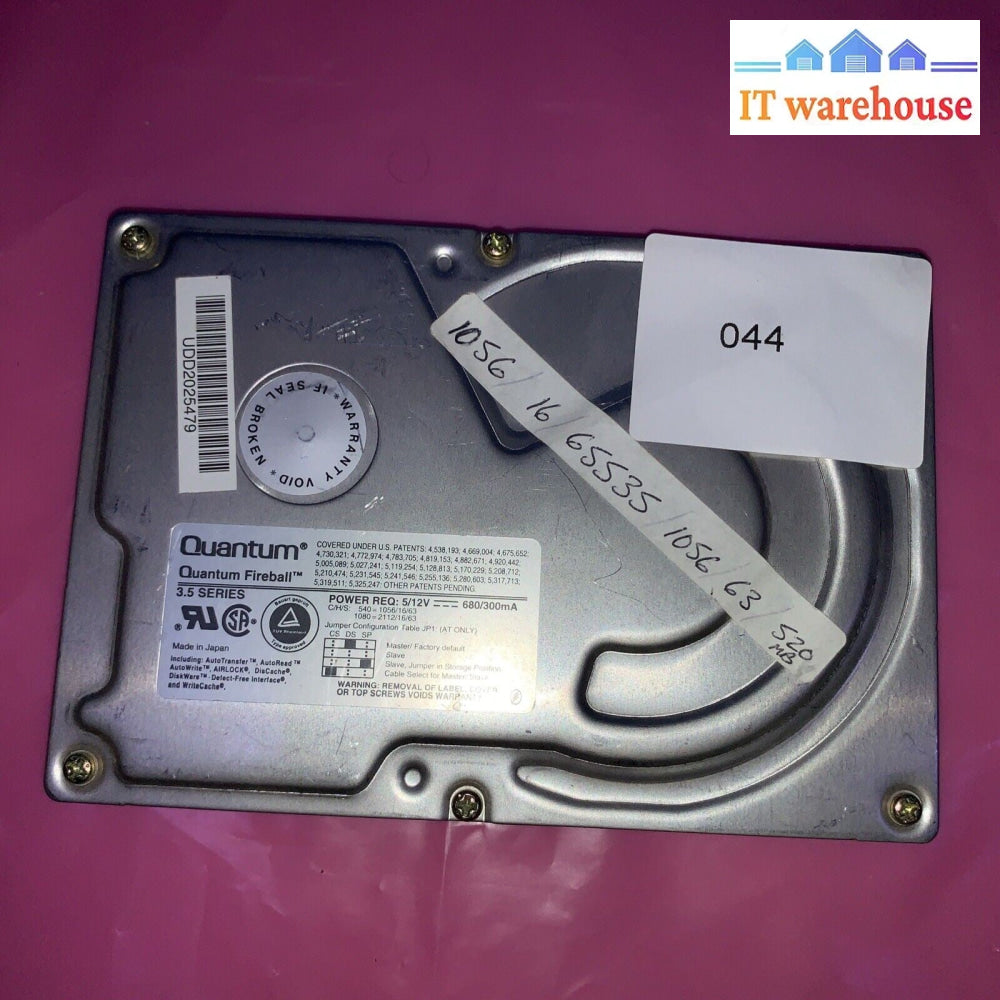 Vintage~ Quantum FB54A011 REV 03 IBM 06H8729 Fireball 540AT 540MB IDE Hard Drive