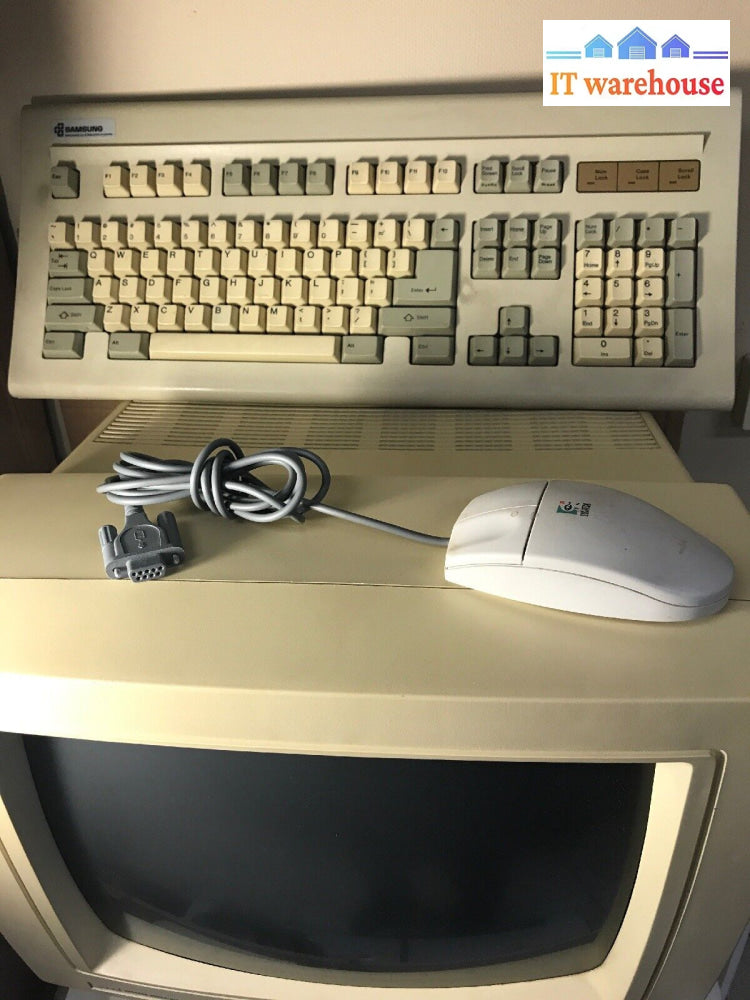 Vintage Samsung S330 8086 Computer & Mini.micro Mm-1453M1 Ega Monitor Kb + Ms