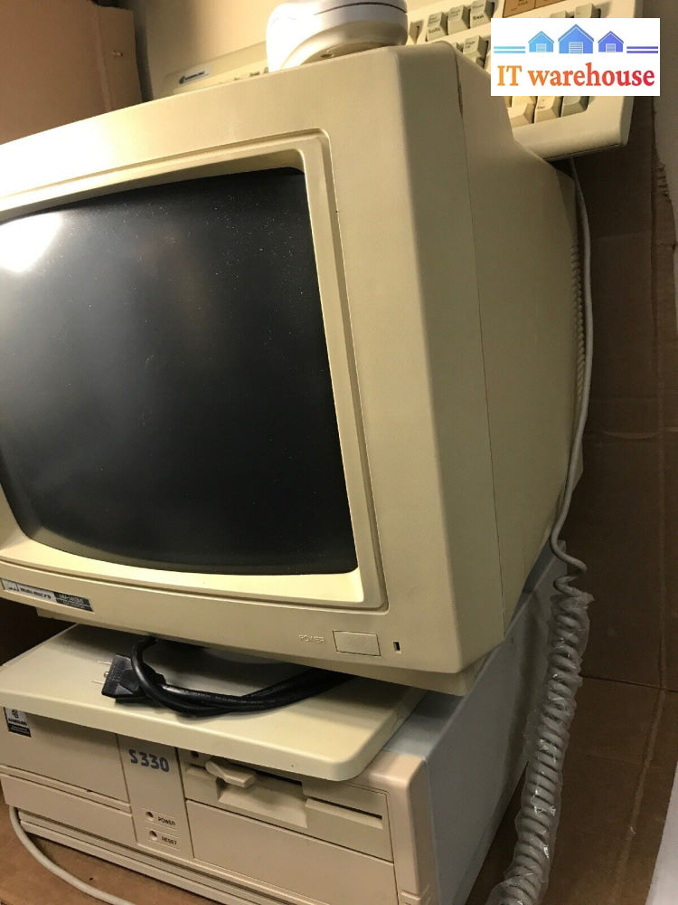 Vintage Samsung S330 8086 Computer & Mini.micro Mm-1453M1 Ega Monitor Kb + Ms
