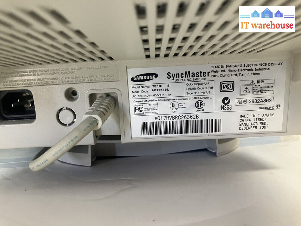 Vintage Samsung Syncmaster 753Df 17’ Gaming Crt Monitor With Vga & Power Cord ~