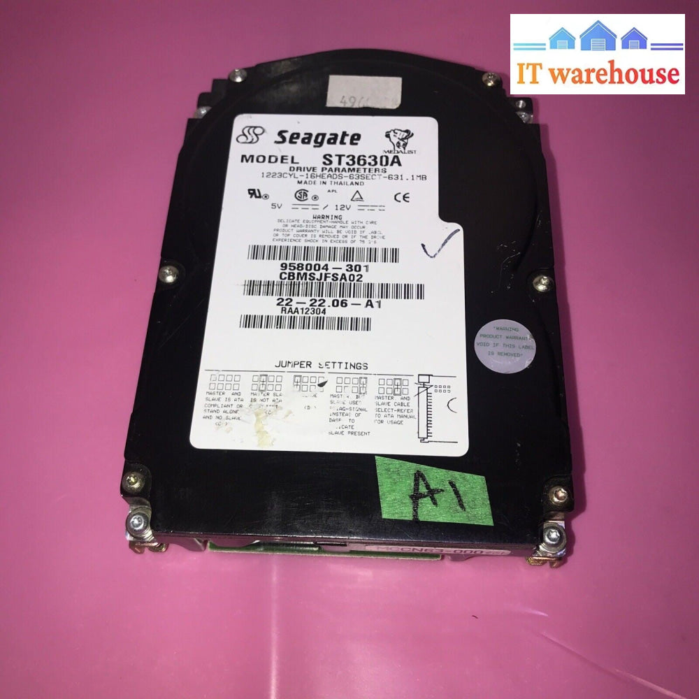Vintage Seagate ST3630A 630MB 3.5" IDE Hard Drive Tested -
