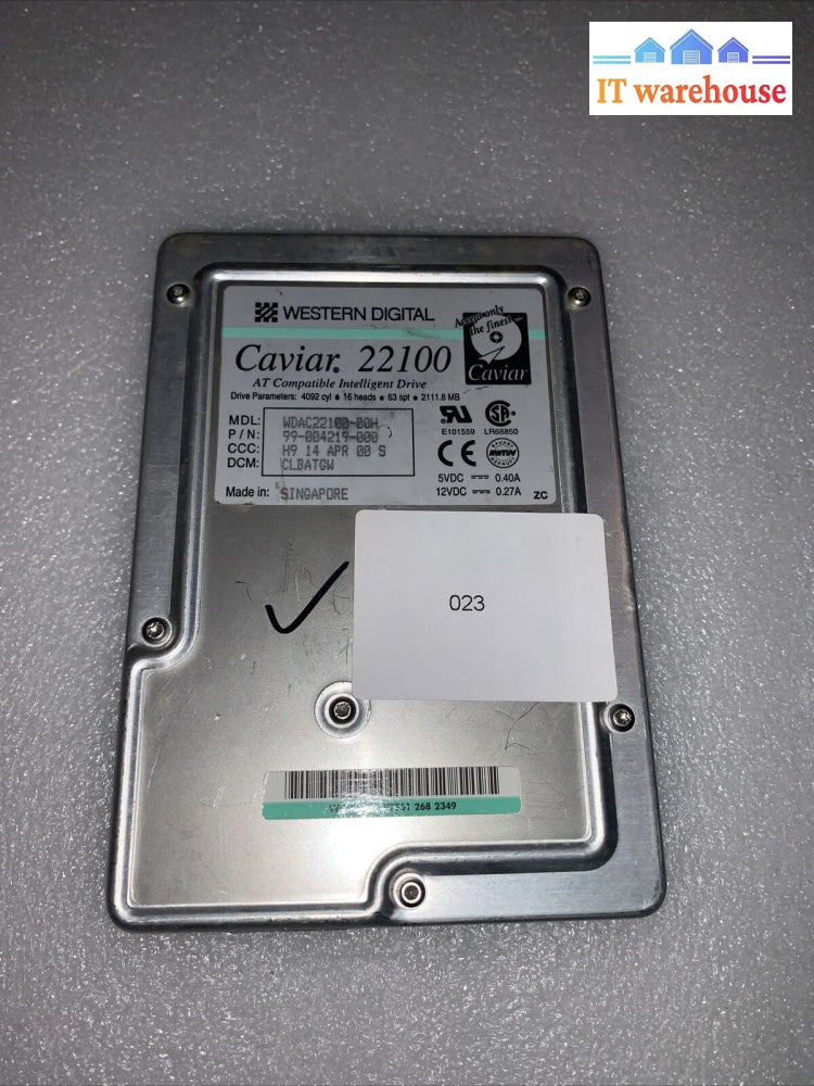 Vintage Western Digital Caviar 22100 2111MB Hard Drive IDE Disk WDAC22100-00H