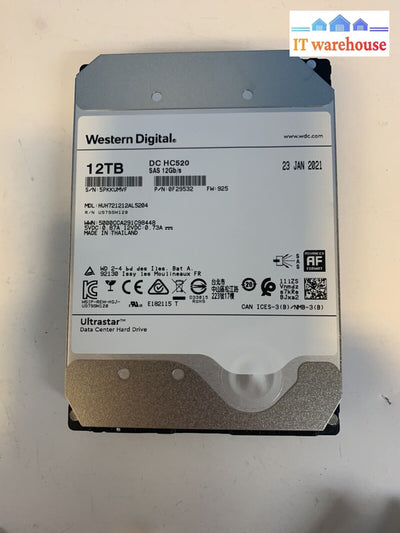 WD Ultrastar DC HC520 12TB (SAS) Hard drive (800 + days lifespan warranty 2026)