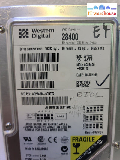 - Western Digital Ac28400-00Rtt2 Wd Caviar 8.4Gb 3.5’ Ide Hard Drive Tested