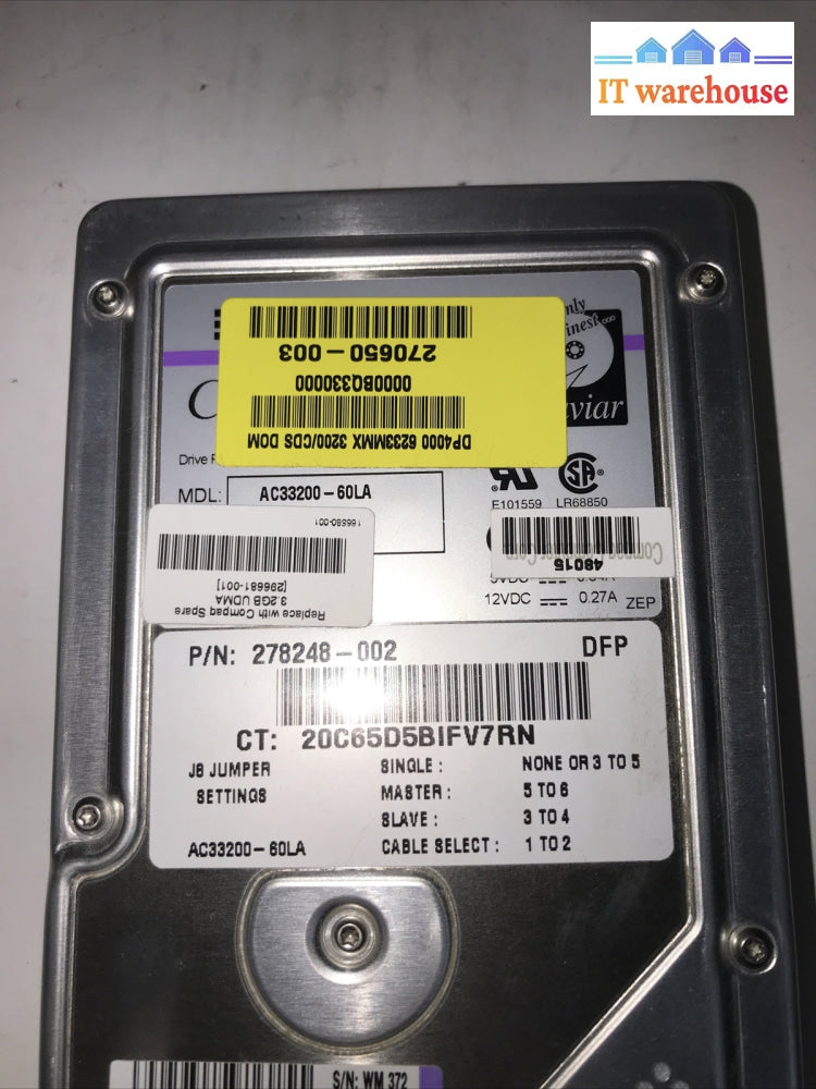 Western Digital Compaq AC33200-60LA 278248-002 296681-001 270800-003 3.2GB HDD
