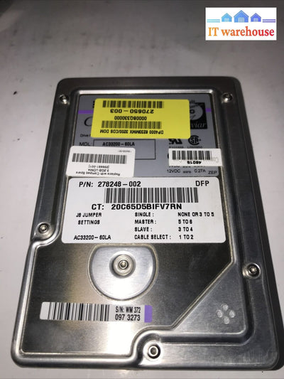 Western Digital Compaq Ac33200-60La 278248-002 296681-001 270800-003 3.2Gb Hdd