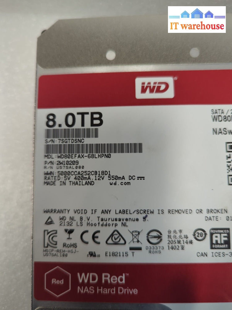 Western Digital NAS SATA 8TB Hard Drive WD80EFAX 5400 RPM NASware 3.0 TESTED