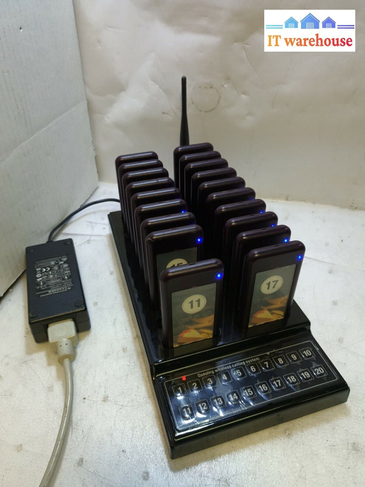 - Wireless Queuing Calling System 1 Transmitter + 19 Call Coaster Pagers Tested