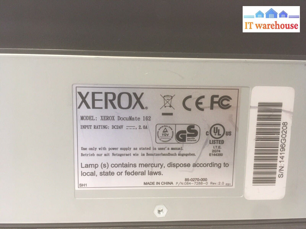 + XEROX DocuMate 162 084-7288-0 Pass-Through Scanner Document Scanner  W/ AC