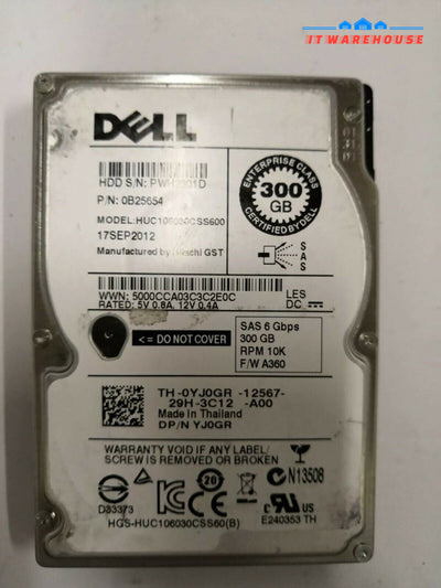 + YJ0GR 0B25654 DELL 300GB 10K 6G SFF 2.5'' SAS DP HDD HUC106030CSS600