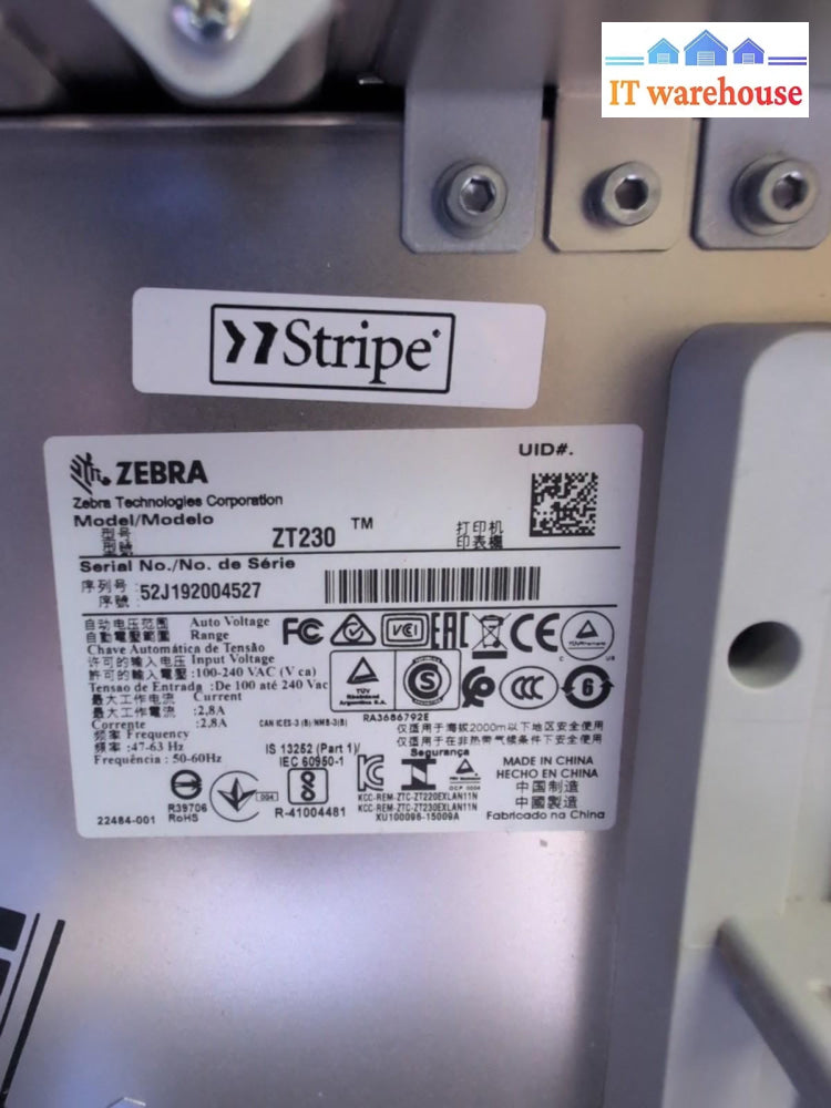 Zebra ZT230 203 DPI Thermal Label Printer (Ethernet/USB) 123100-203 TESTED -