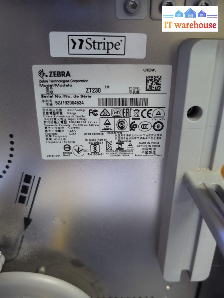 Zebra ZT230 203 DPI Thermal Label Printer (Ethernet/USB) PN 123100-203 TESTED -