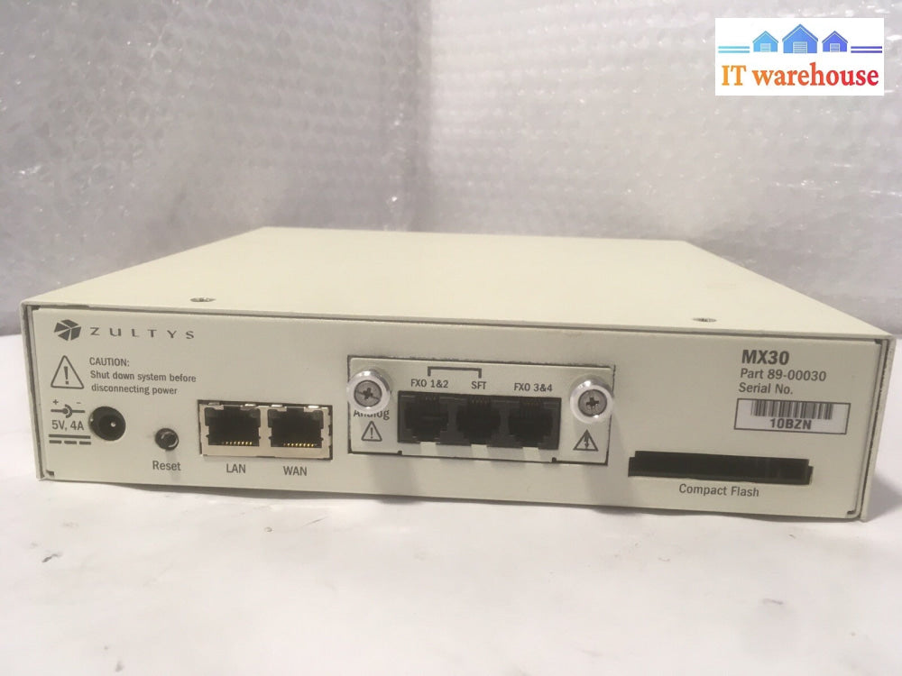 + Zultys Enterprise Media Exchange MX30 PN 89-00030 11C41 004321 W/ AC